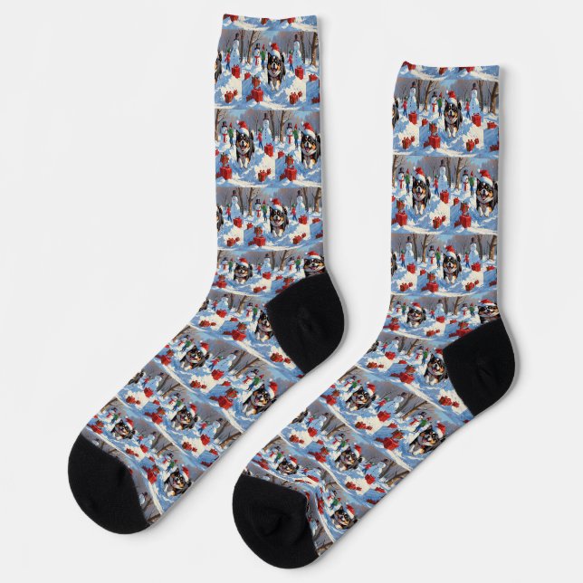 Chaussette Chin japonais coule dans la neige avec Casquette d (Gauche)