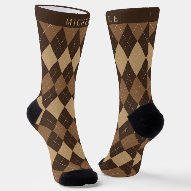 Chaussette Chocolat foncé personnalisé Motif Jacquard Brown (Angulaire)