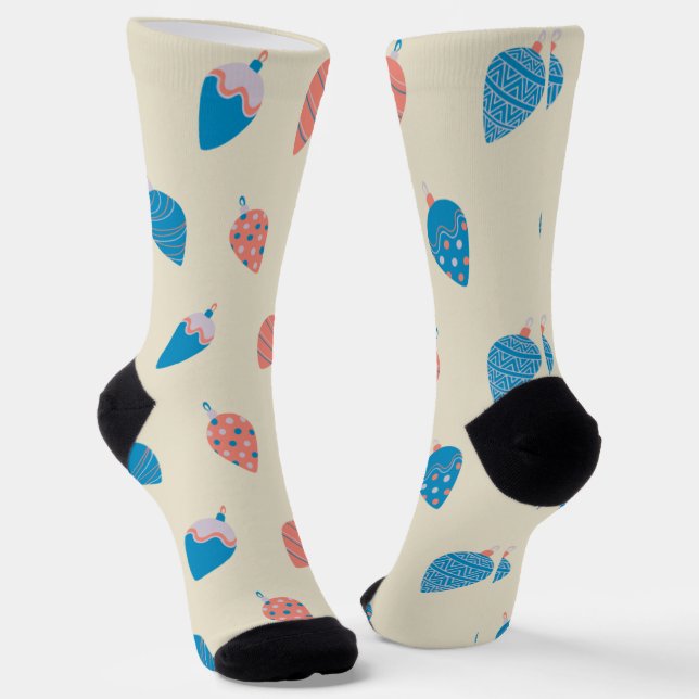 Chaussette Christmas Blush Pink and Blue Baubles Pattern (Angulaire)