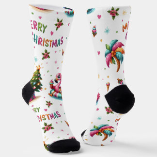 Chaussette Christmas Flamingo Socks, Tropical Chrismas Socks