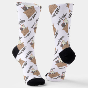 Chaussette Citation drôle Accueil est où est votre chat