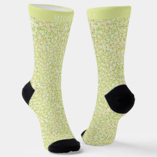 Chaussette Citron clair jaune Floral Motif vert