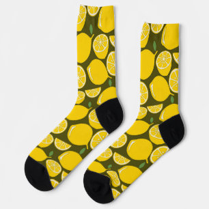 Chaussette Citrons jaunes et motif vert olive : Citrus modern