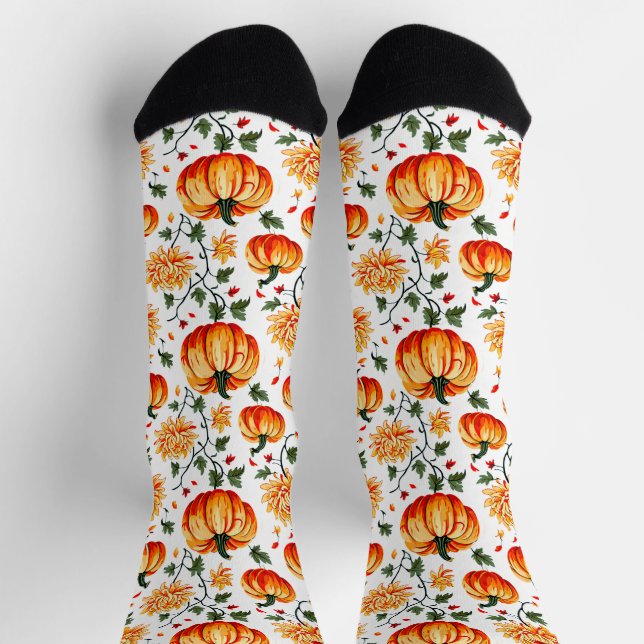 Chaussette Citrouilles d'automne et chrysanthèmes (Haut)