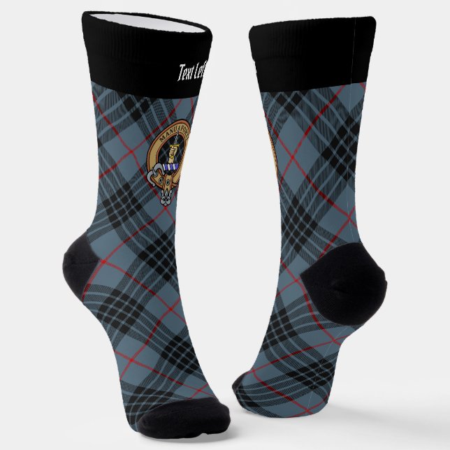 Chaussette Clan MacKay Crest sur Blue Tartan (Angulaire)