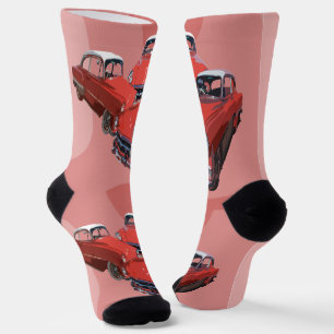 Chaussette Classy Retro Rouge Blanc Vintage Classic Voitures,