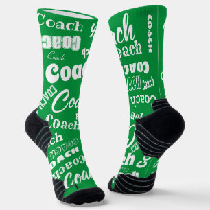 Chaussette Coach personnalisé vert et blanc Nom cadeau Art