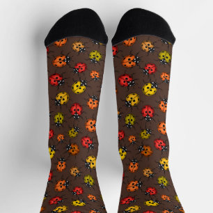 Chaussette Coccinelles colorées sur fond marron