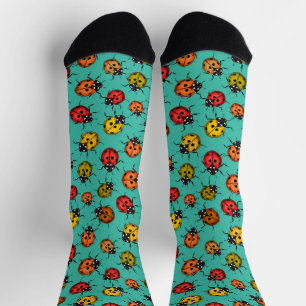 Chaussette Coccinelles colorées sur turquoise