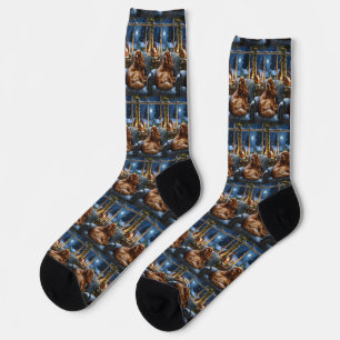 Chaussette Cocker Spaniel avec les lumières de Noël