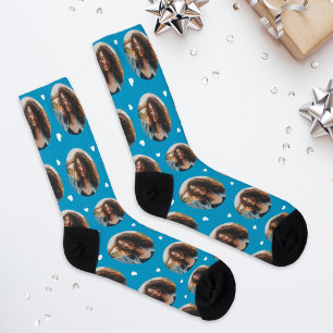 Chaussette Coeur de photo de la petite amie personnalisée ble