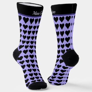 Chaussette Cœur Petit Noir Cyber Lilas Personnalisé Nom