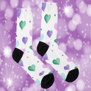 Chaussette Coeurs Aquarelle Motif rose Vert Bleu pourpre