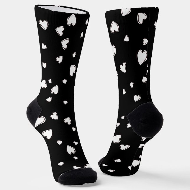 Chaussette Coeurs blancs sur Noir (Angulaire)