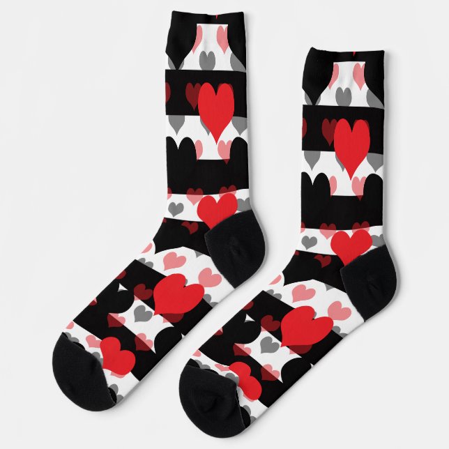 Chaussette Coeurs d'Amour Noir Rouge Avec Blancs Noir (Gauche)