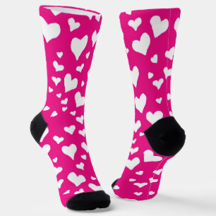 Chaussette Cœurs de craie blanche sur fond rose fuchsia