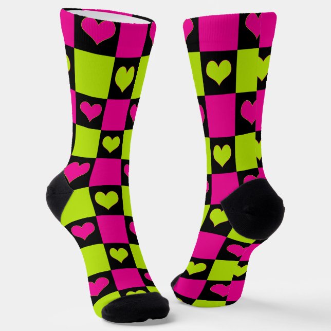 Chaussette Coeurs de tableau de bord - Vert citron, rose chau (Angulaire)