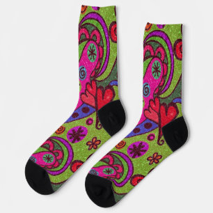 Chaussette Cœurs et fleurs multicolores joyeux rétro