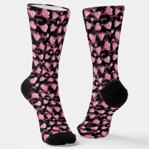 Chaussette Coeurs noirs roses mignons Saint Valentin