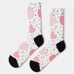 Chaussette Cœurs roses et petit cochon