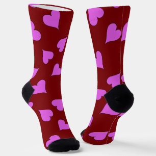 Chaussette Coeurs roses motif sur chaussettes rouges