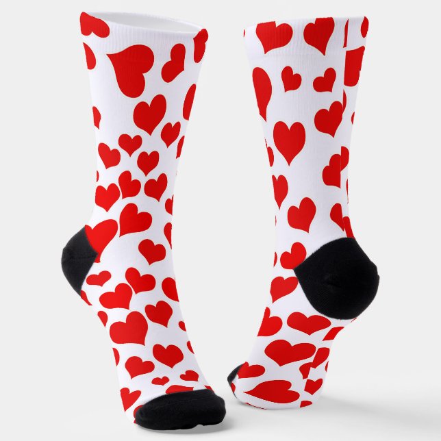 Chaussette Coeurs rouges sur blanc (Angulaire)