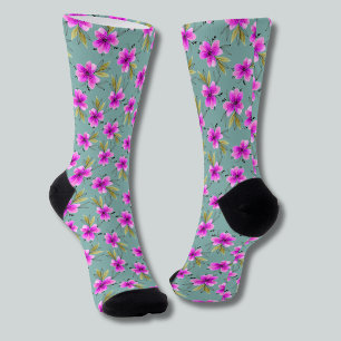 Chaussette Col cravate vert terne floral lily rose aquarelle