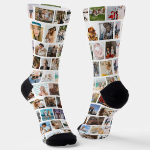 Chaussette Collage de photos de famille et d'amis sur une gri