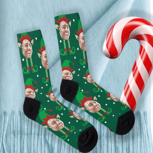 Chaussette Collage de photos visage drôle de lutin de Noël