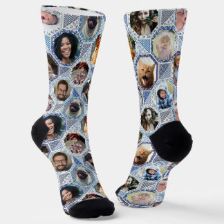 Chaussette Collage photo famille Easy Blue Quilt Look 12 Phot