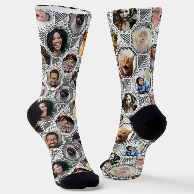 Chaussette Collage photo famille Easy Grey Quilt Look 12 Phot (Angulaire)