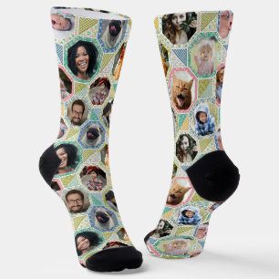 Chaussette Collage Photo Famille Easy Pastel Quilt Look 12 Pi
