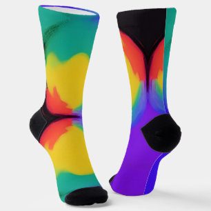 Chaussette Colorball art abstrait jaune vert rouge indigo