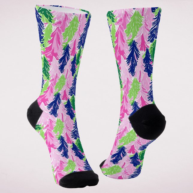 Chaussette Coloré Moderne Préppy Arbres de Noël Fêtes (Créateur téléchargé)