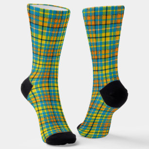 Chaussette Conception à carreaux tartan bleu jaune orange