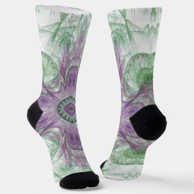 Chaussette Conception Abstraite fractale violet et verte (Angulaire)