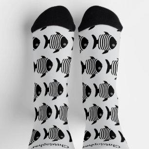 Chaussette Conception d'ange de poisson noir et blanc personn