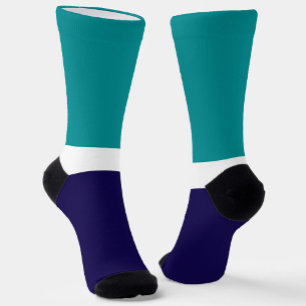 Chaussette Conception de bloc de couleur unie bleu blanc sarc