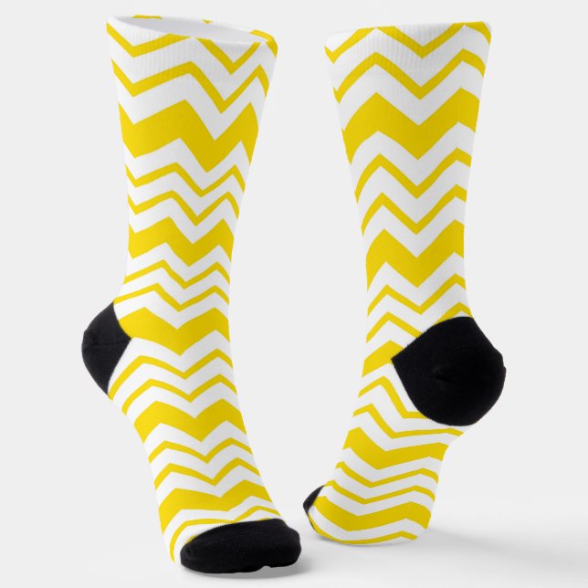 Chaussette Conception de motif en zigzag chevron blanc jaune  (Angulaire)