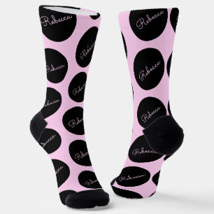 Chaussette Conception de points Polka Noir et Rose rétro-mode