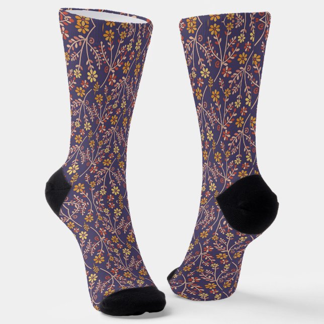 Chaussette Conception florale fantaisiste avec des vignes sur (Angulaire)