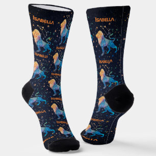 Chaussette Constellation du Lion Zodiaque Aquarelle Étoiles G