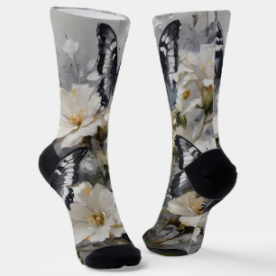Chaussette "Contraste Élégant : Papillons Noirs Et Blancs