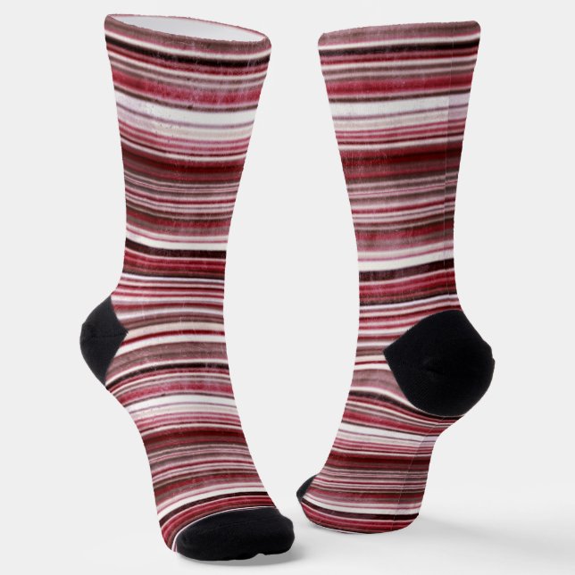 Chaussette cool bordeaux blanc rayé motif unisex (Angulaire)