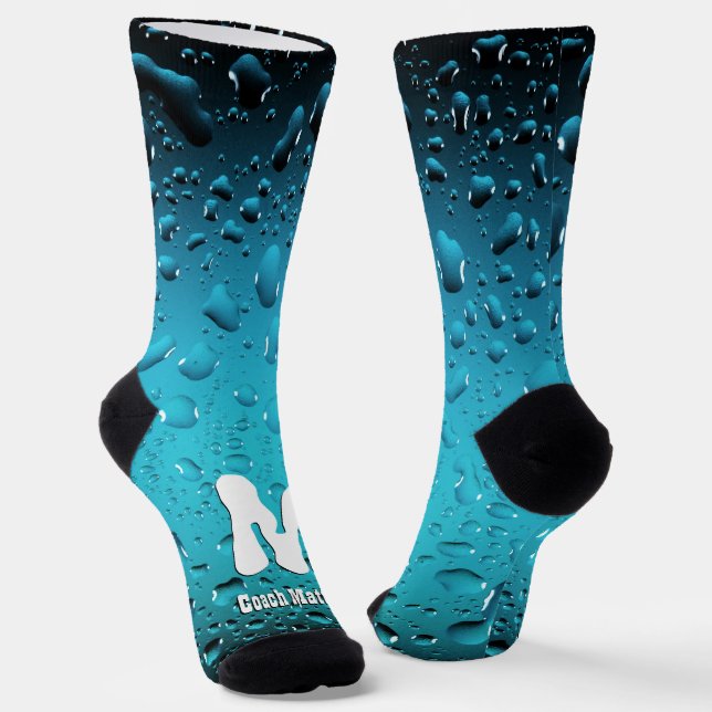 Chaussette Cool élégant Bleu gouttes d'eau Swim Coach Monogra (Angulaire)