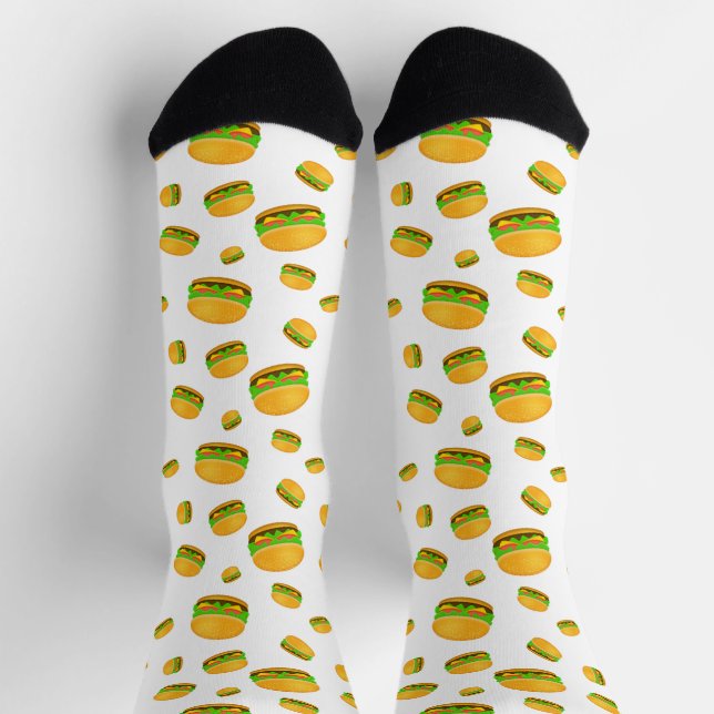 Chaussette Cool et amusant yummy burger motif sur blanc (Haut)