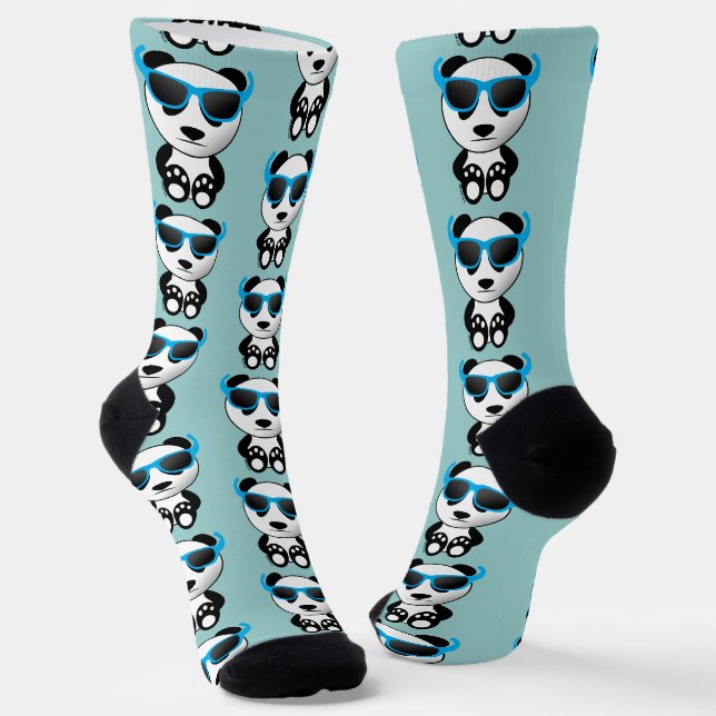 Chaussette Cool mignon panda ours lunettes de soleil bleu mot (Angulaire)