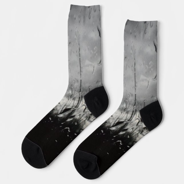 Chaussette Cool noir et blanc gouttes d'eau abstraite (Gauche)