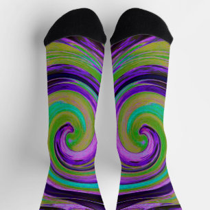 Chaussette Cool Retro Purple et Chartreuse Liquid Art Swirl
