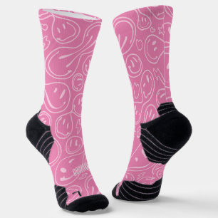 Chaussette Cool Sourire Visage Melting Sourire Motif rose